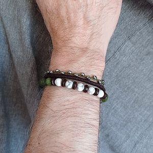 New men's turquoise with agate and hand woven 3 pieces set bracelet